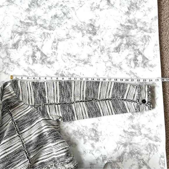 1. State Black Cream Fringe Tweed Button Front Long Sleeve Blazer Jacket - Picture 12 of 15